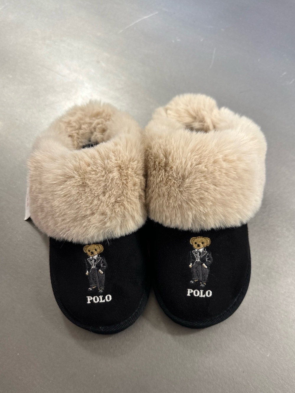 Polo Ralph Lauren POLO BEAR Fur Slippers Womens Size 5B NWT